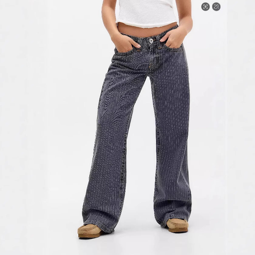 Women's Loose Retro Straight Striped Jeans