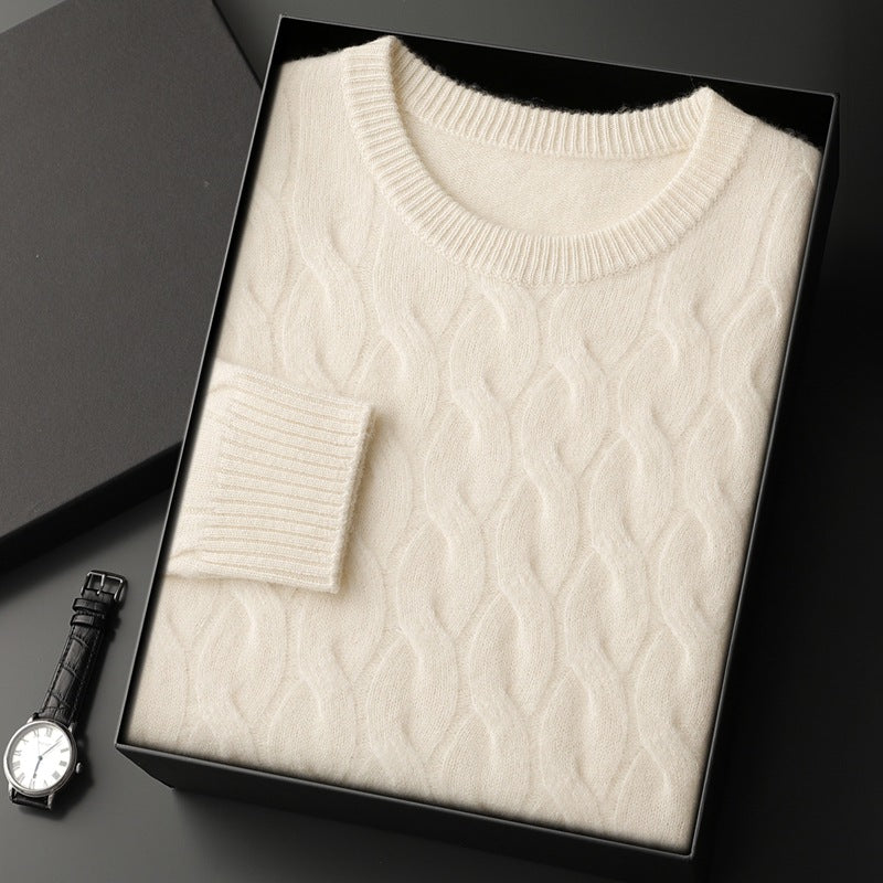 Thickened Men's Cashmere Sweater With Round Neck And Twisted Design