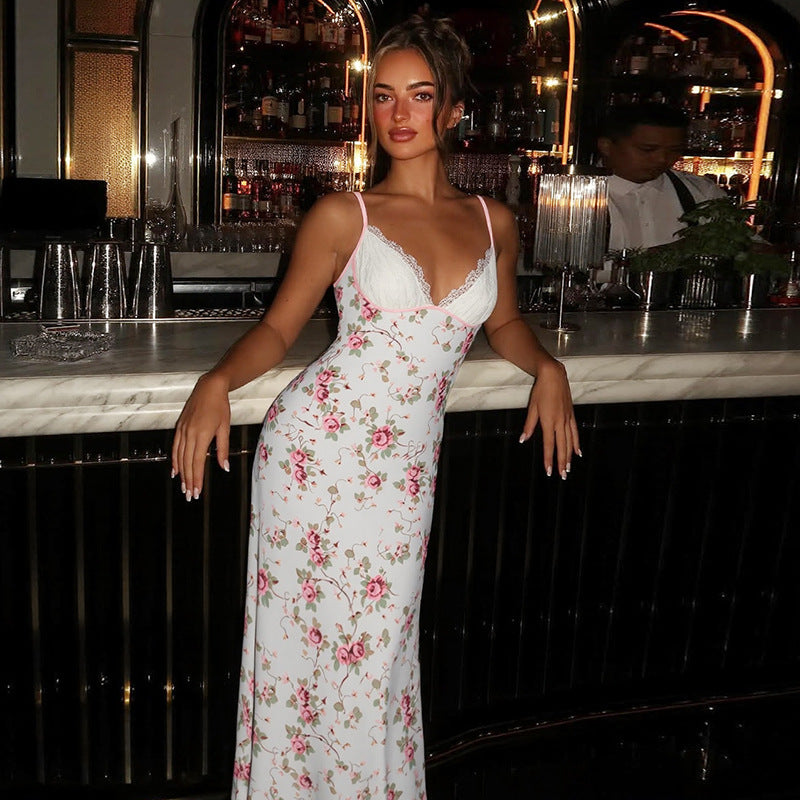 Floral Sexy Patch Lace Long Polyester Dress