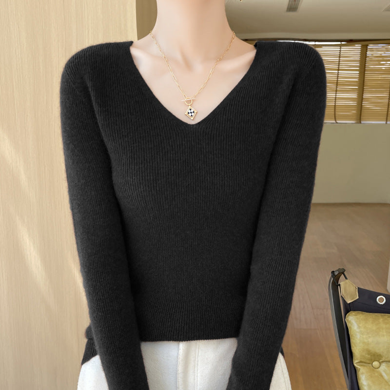New V-neck Ribbed Slim-fitting Base Layer For Women, Slimming