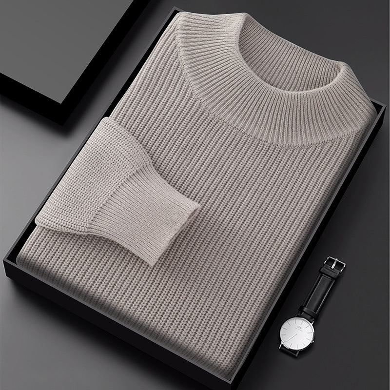 Men's Half Turtleneck Diamond Pattern Thickened Pullover Long Sleeve Base Layer Thermal Men's Clothing