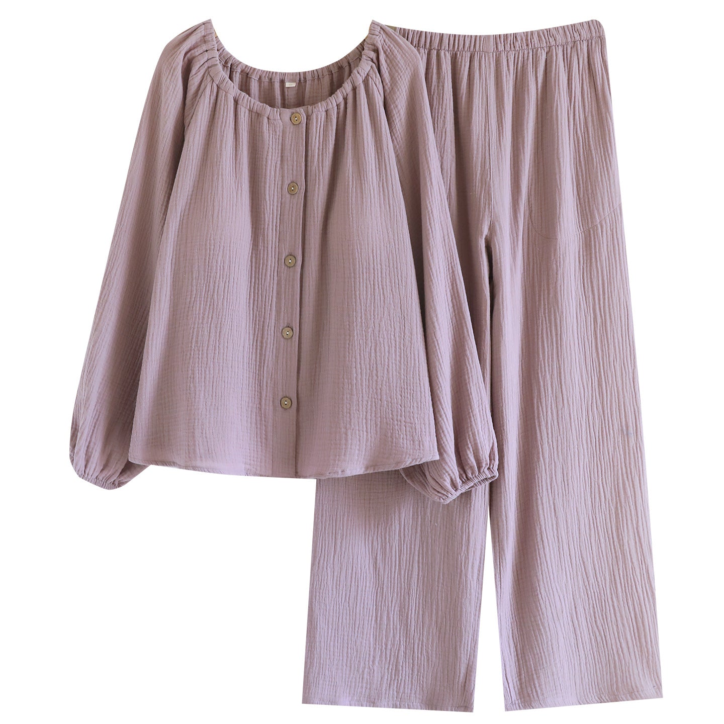 Women's Loose Long-sleeve Long Pants Casual Comfortable Simple Pajama Set