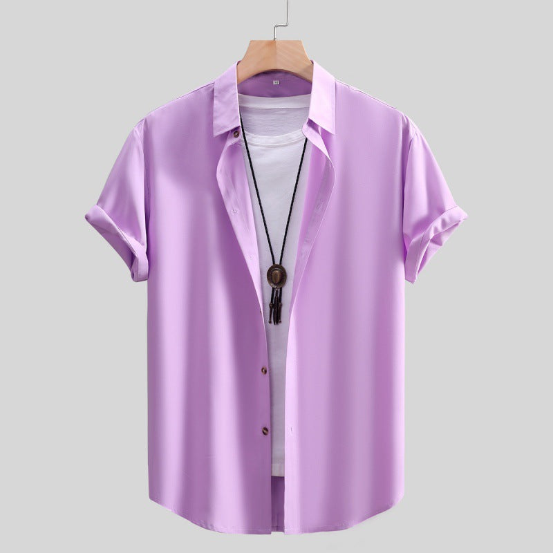 Men's Short-sleeved Shirt Solid Color Summer