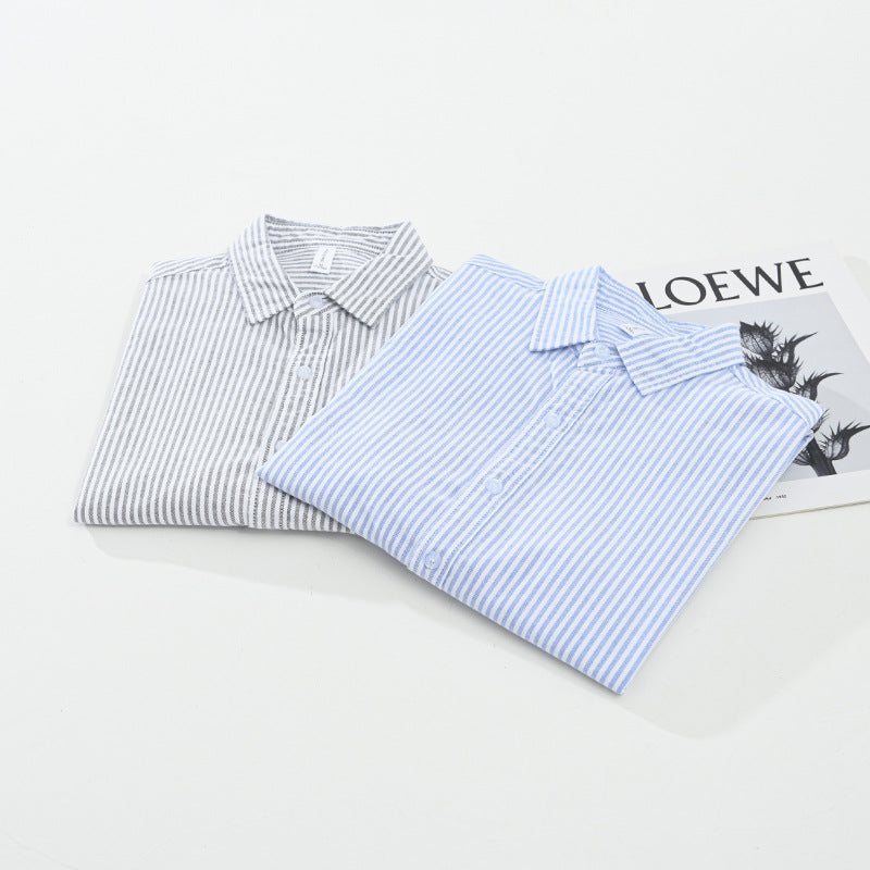 Vertical Striped Long-sleeved Shirt Men's Loose Cotton Top