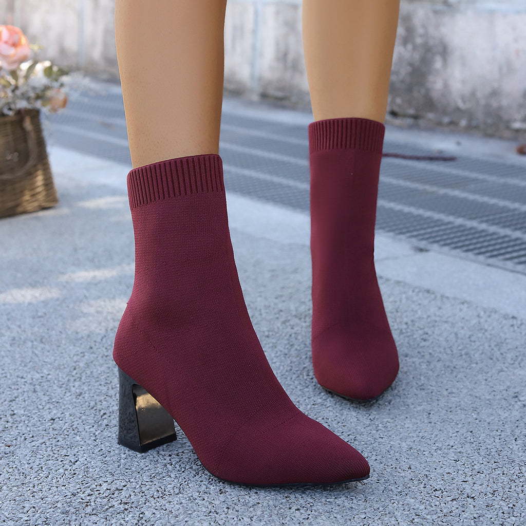 Plus-size Slimming Fly-knit High-heel Fashion Boots