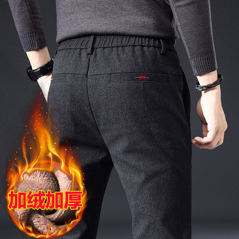 Fleece Lined Sanded Slim-fit Stretch Casual Pants