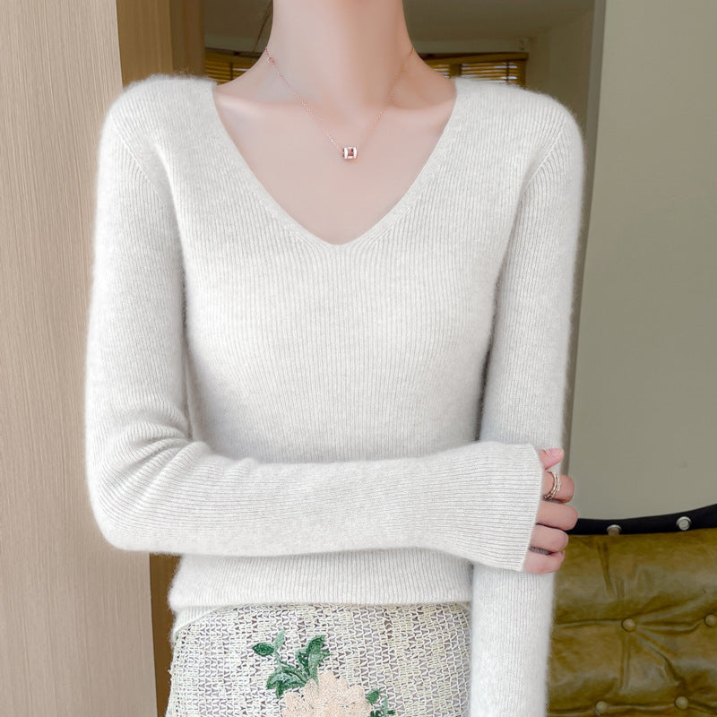 New V-neck Ribbed Slim-fitting Base Layer For Women, Slimming