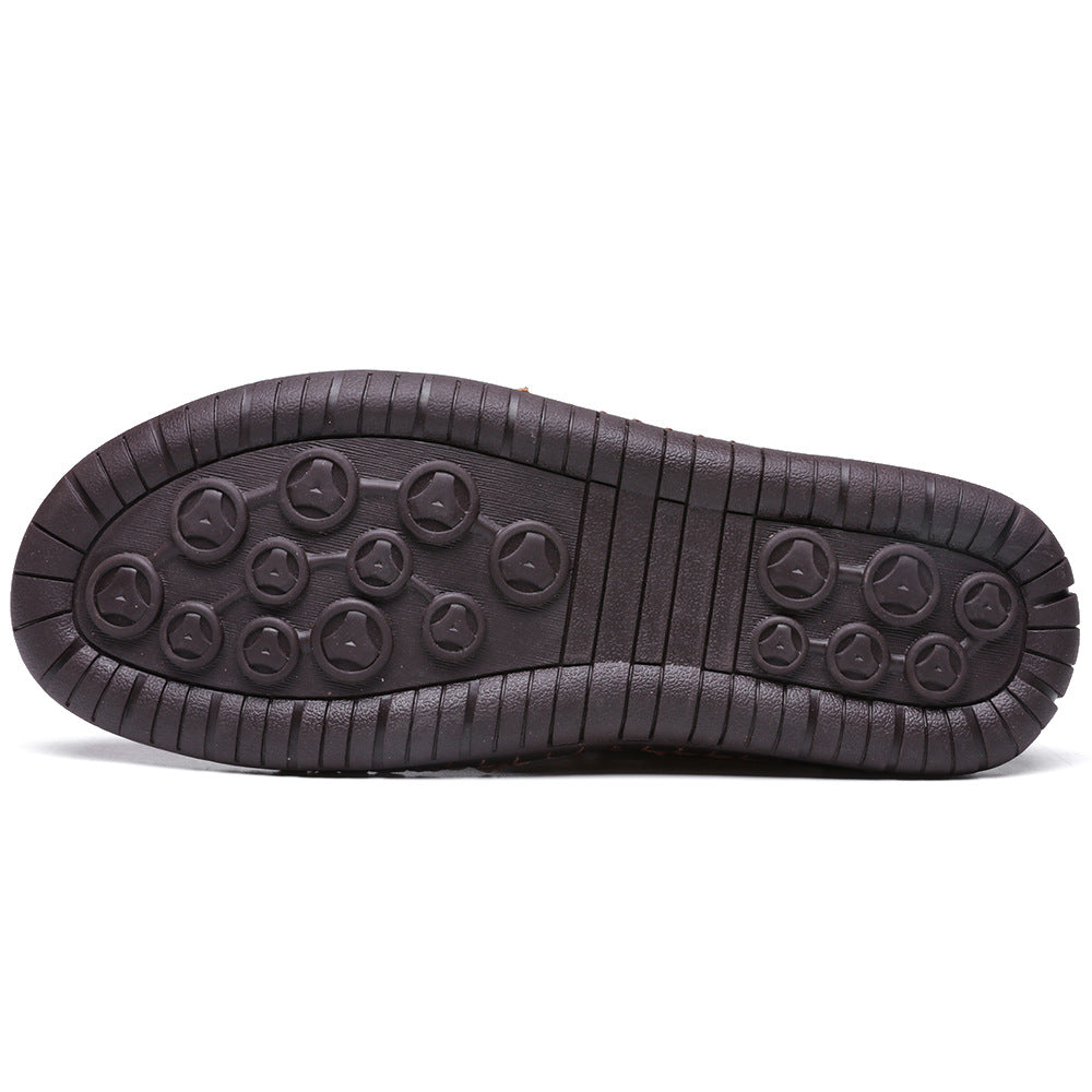 Men's Autumn Sewing High-top Leather Flat Outdoor Work Clothes Casual Shoes