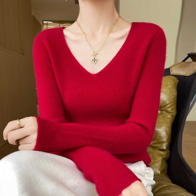 New V-neck Ribbed Slim-fitting Base Layer For Women, Slimming