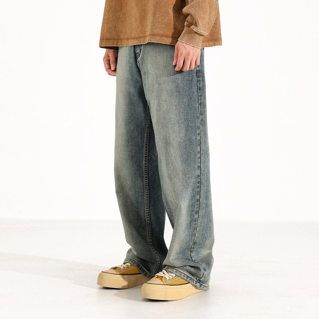 Washed Worn Jeans Men's Loose Wide-leg Pants