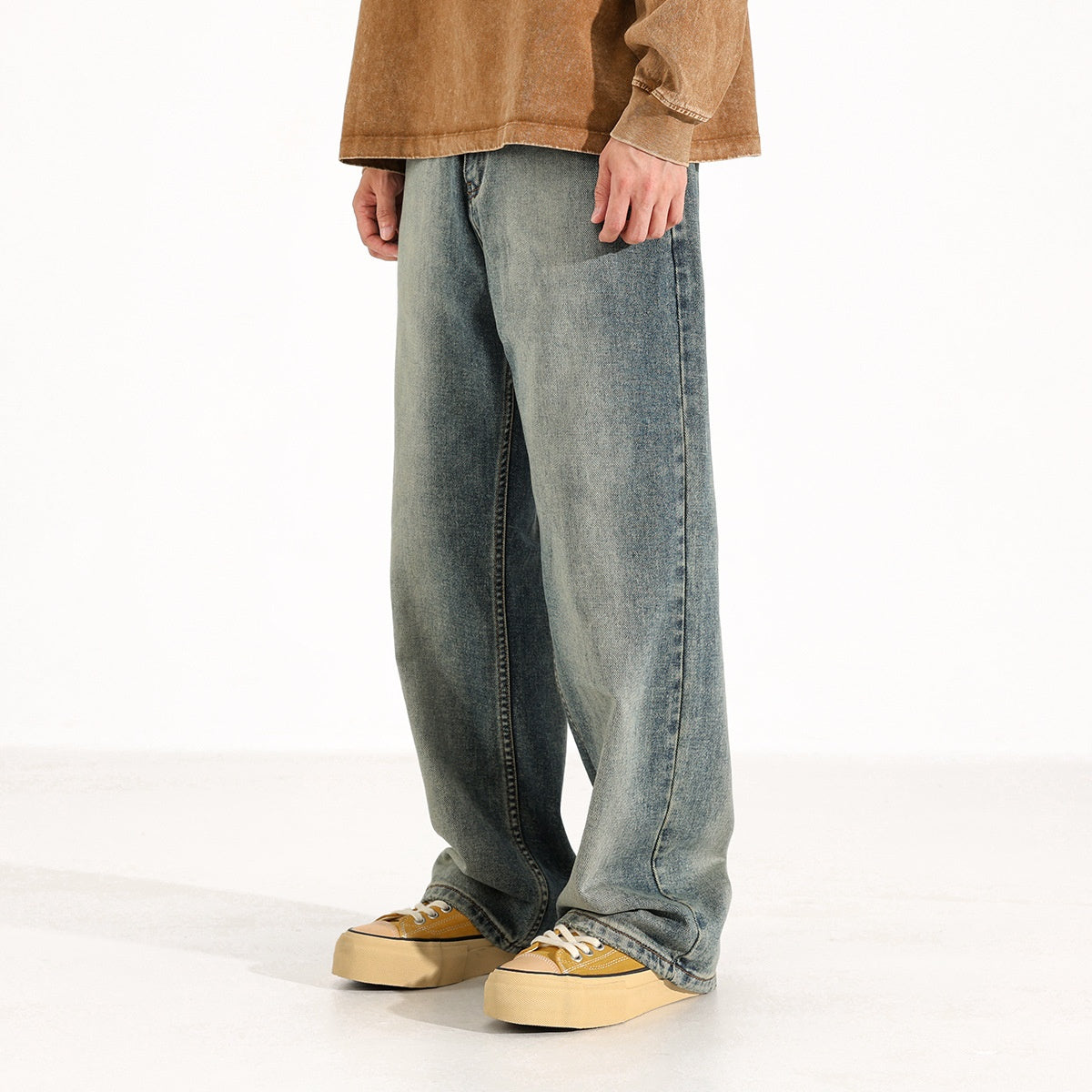 Washed Worn Jeans Men's Loose Wide-leg Pants