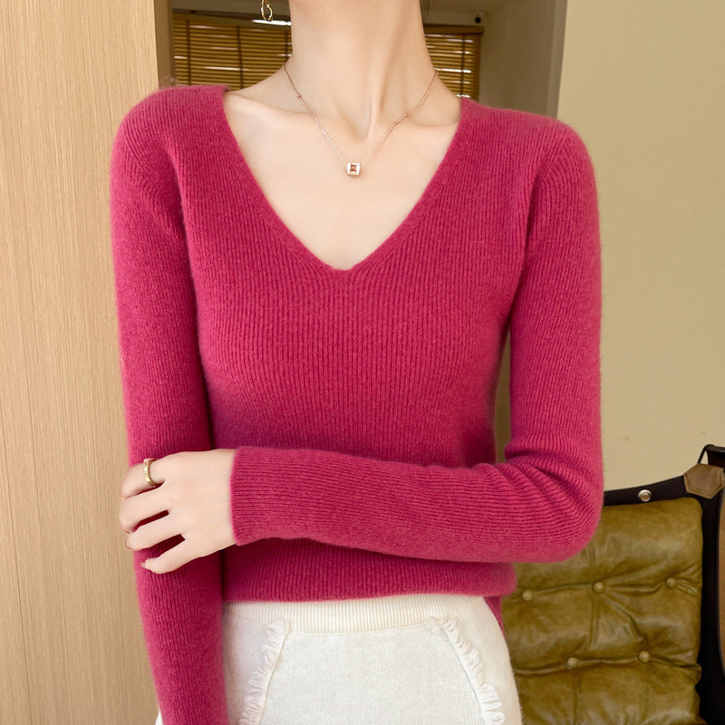 New V-neck Ribbed Slim-fitting Base Layer For Women, Slimming
