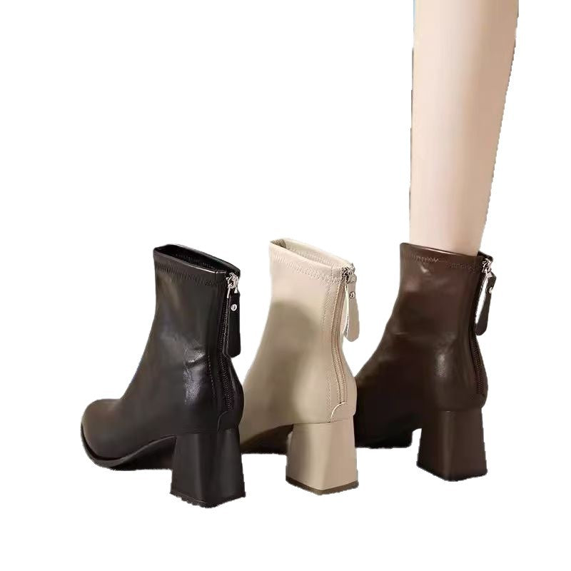 Pointed Toe Simple Fashion Chunky Heel Comfortable Retro All-matching Women's Boots