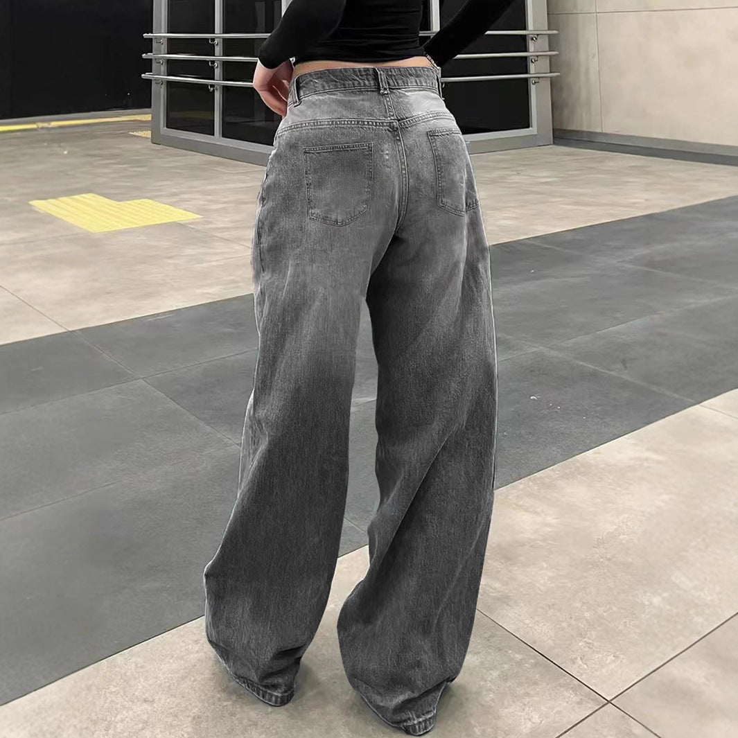 Casual Retro All-matching Wide Leg Denim Trousers