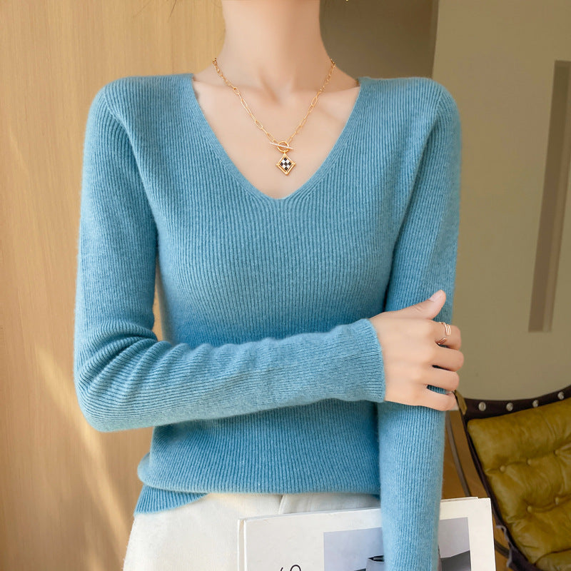 New V-neck Ribbed Slim-fitting Base Layer For Women, Slimming