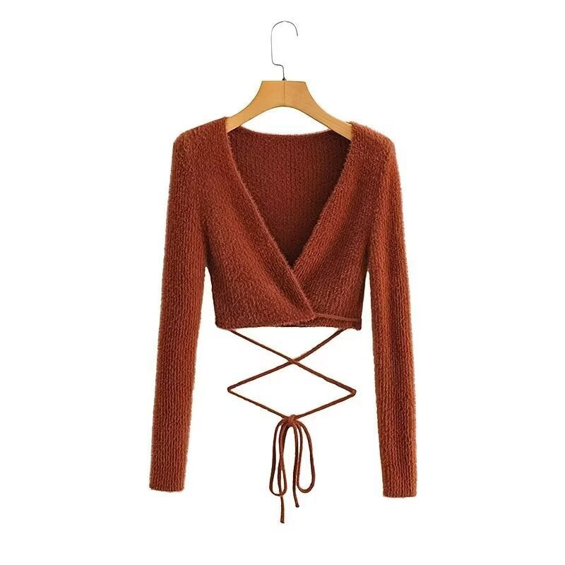 Women's Fashion Long Sleeve Knit Top With Thin Straps