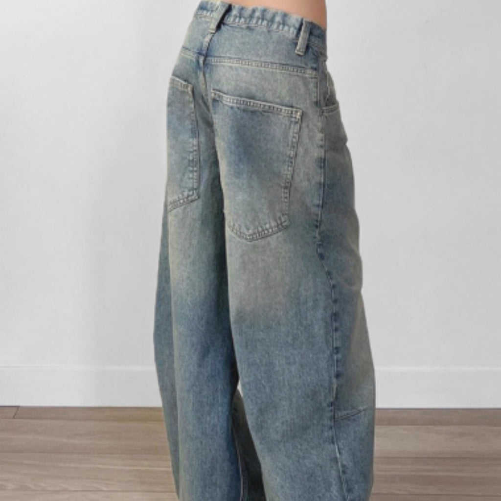 High Street Retro Drape Loose Jeans Women's Washed