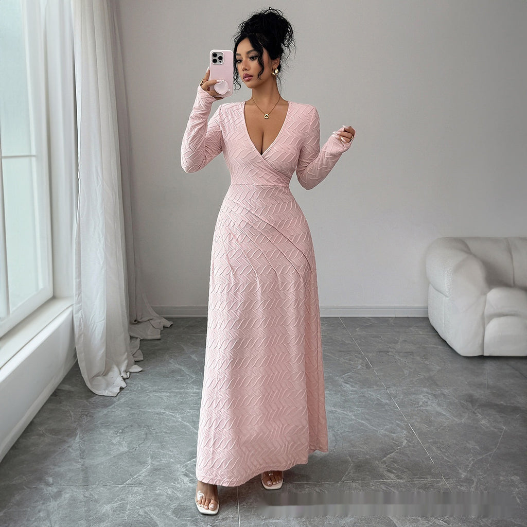 Deep V Long Sleeve Dress Women
