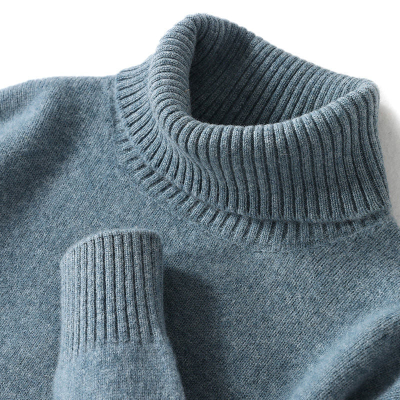 High-neck Men's Pure Wool Sweater For Autumn And Winter, Thick And Loose Knit
