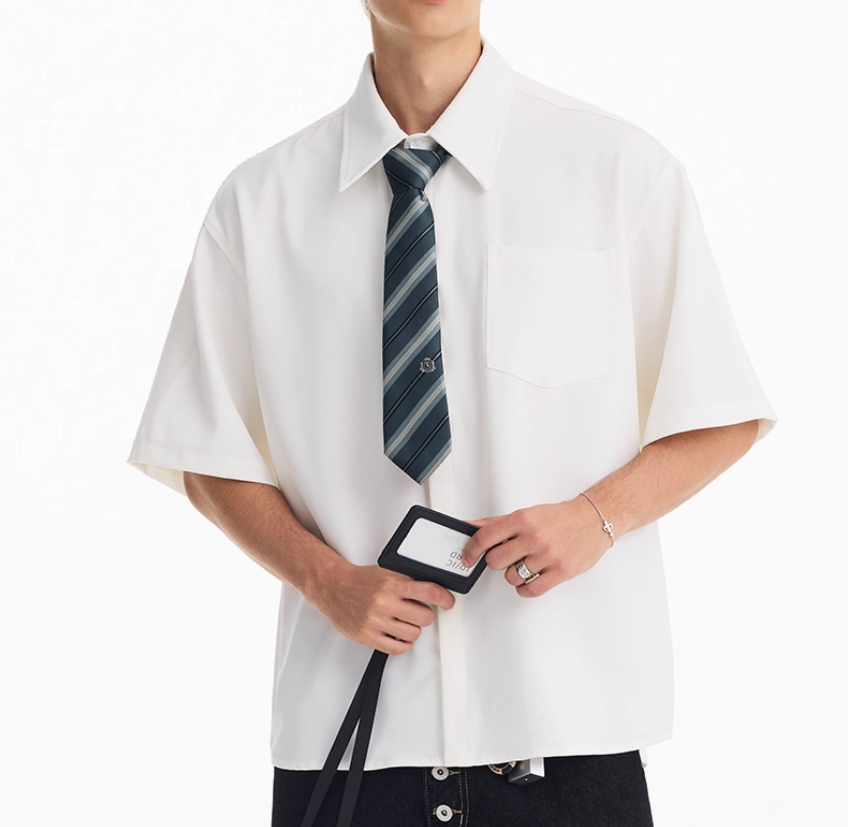 Summer American Retro Solid Color Short Sleeve Shirt Men