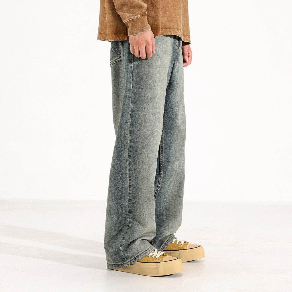 Washed Worn Jeans Men's Loose Wide-leg Pants
