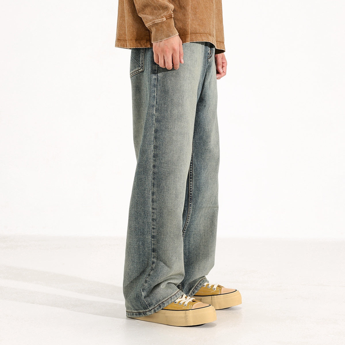 Washed Worn Jeans Men's Loose Wide-leg Pants