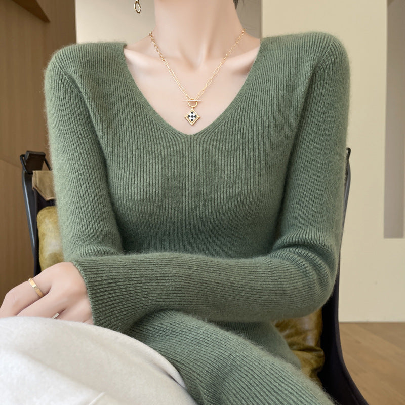 New V-neck Ribbed Slim-fitting Base Layer For Women, Slimming