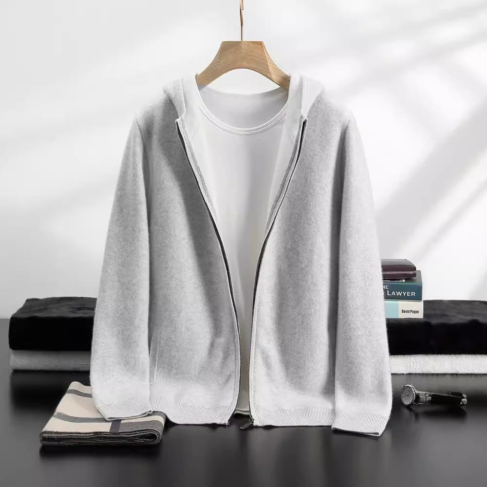 Men's Hooded Loose Casual Knitted Wool Sweater Cardigan Coat