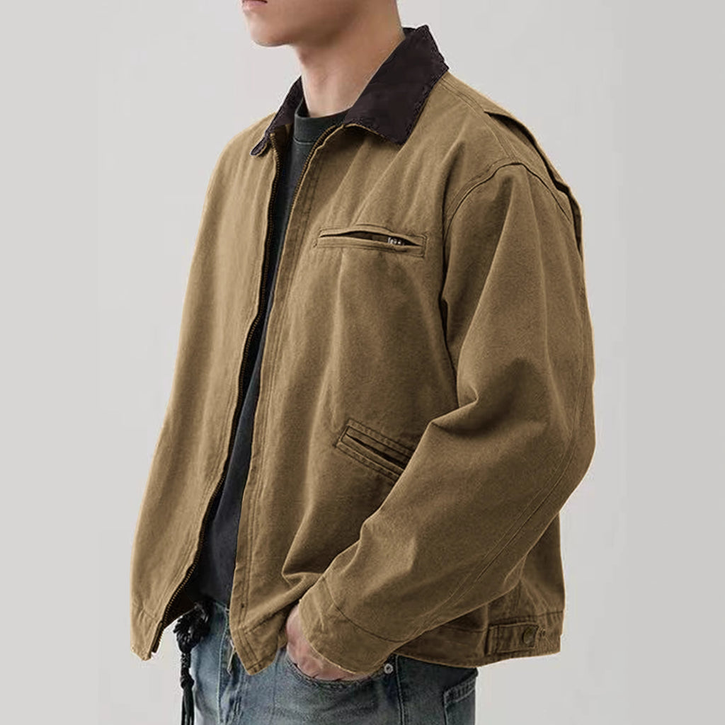 Men's Tooling Washed Jacket Spring And Autumn Color Turn-down Collar Coat