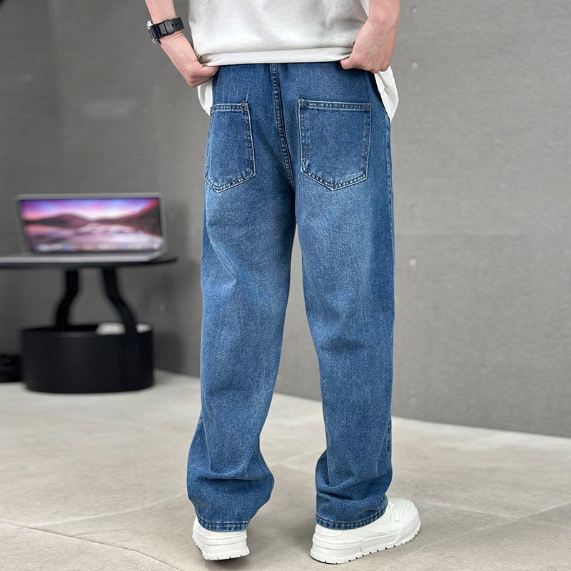 Fashion Pockets Jeans Men's Wide-leg Straight Trousers Versatile Casual Long Pants Streetwear Clothing