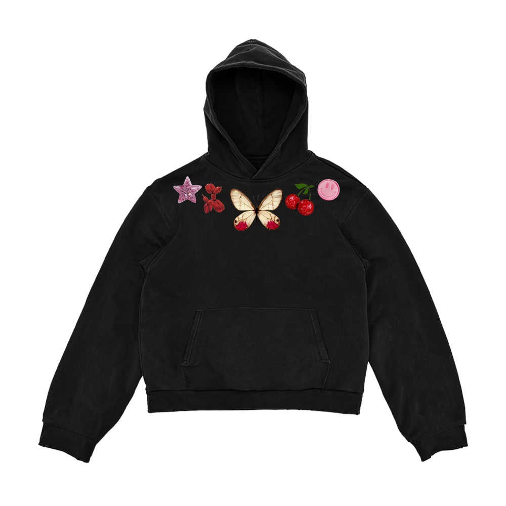 Simple And Versatile Ins Style Butterfly Print Unique Design Hooded Sweater
