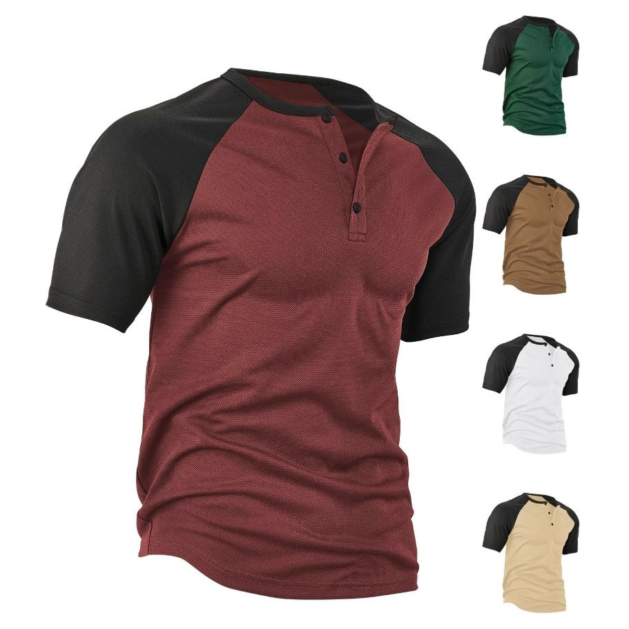 Men's Moisture-wicking Loose Color-block Short Sleeve Shirt