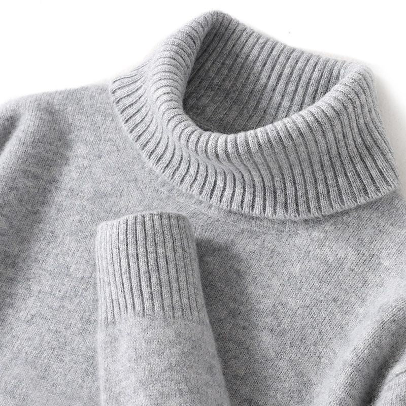 High-neck Men's Pure Wool Sweater For Autumn And Winter, Thick And Loose Knit