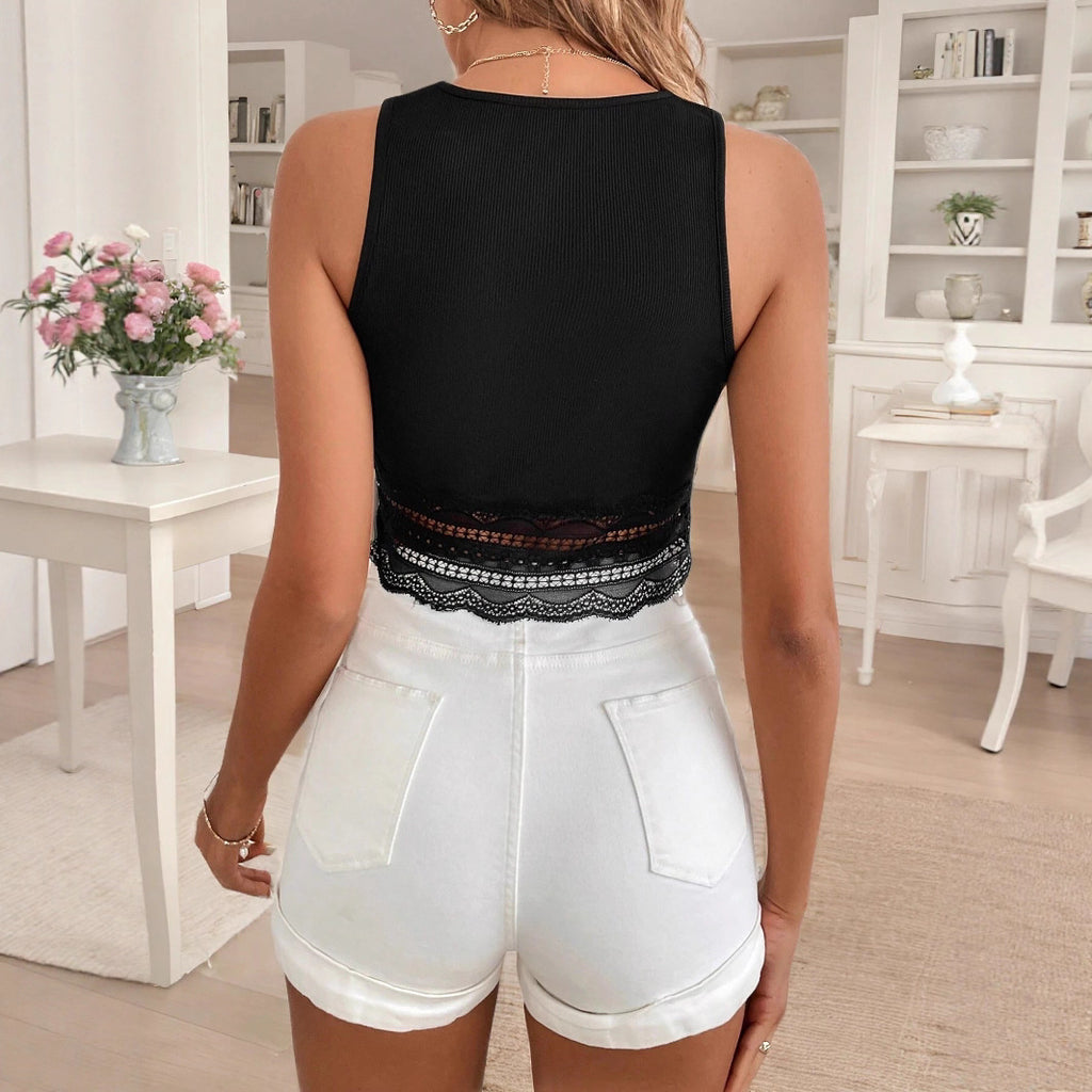 Women's Solid Color Casual Lace Top For Outerwear