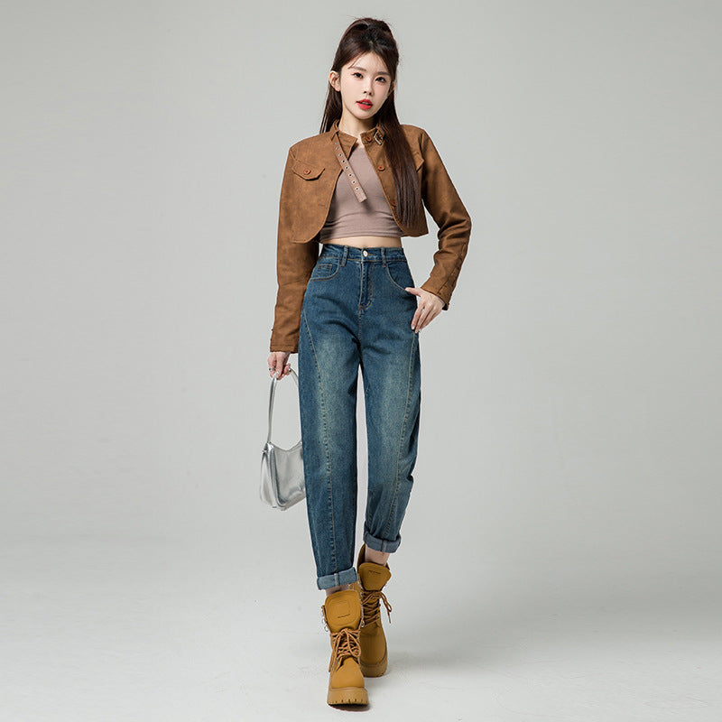 Women's Pants Seasonal Spring High-waisted Straight Loose