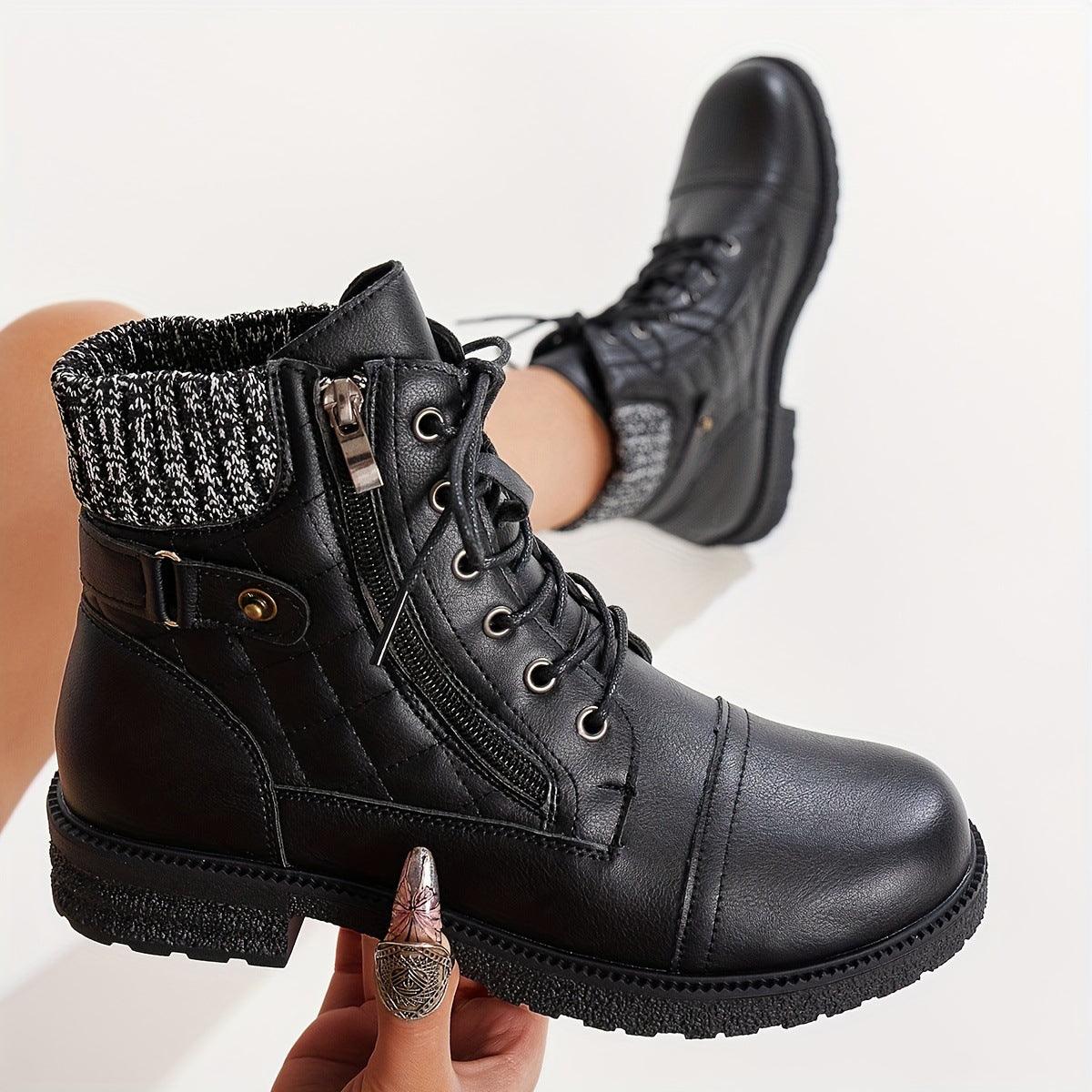 Women's Fashion Side Zipper Low Heel Ankle Boots