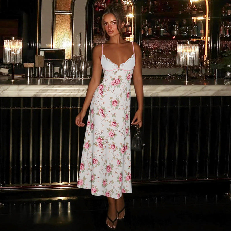 Floral Sexy Patch Lace Long Polyester Dress