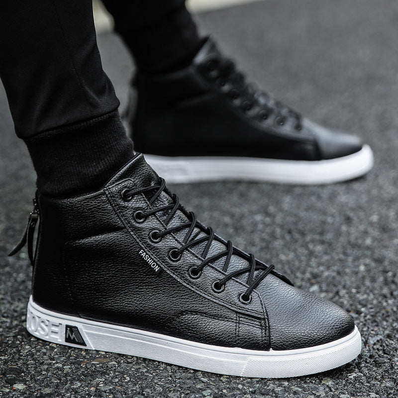Personalized High-Top Student Casual Leather Panel Shoes