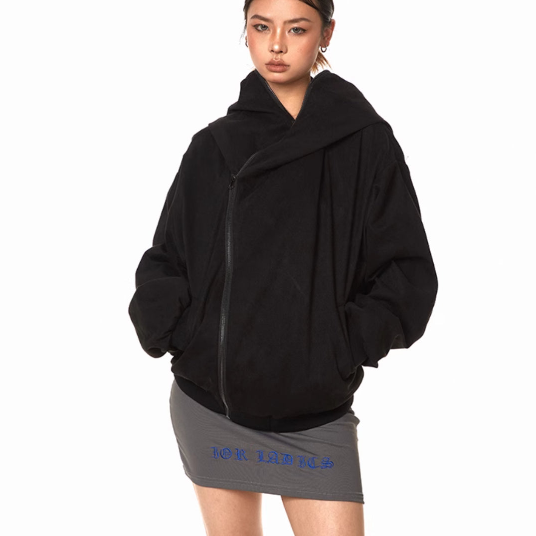 Cardigan Oblique Zipper Sweater Deconstructed Hooded Women's Coat