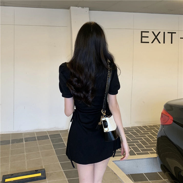 Pure Desire Style POLO Collar Dress Women Drawstring