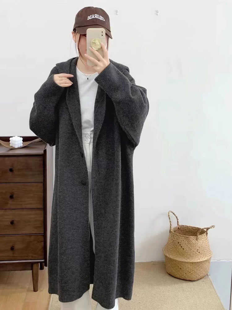 Over-the-knee Knitted Cardigan Women's Coat