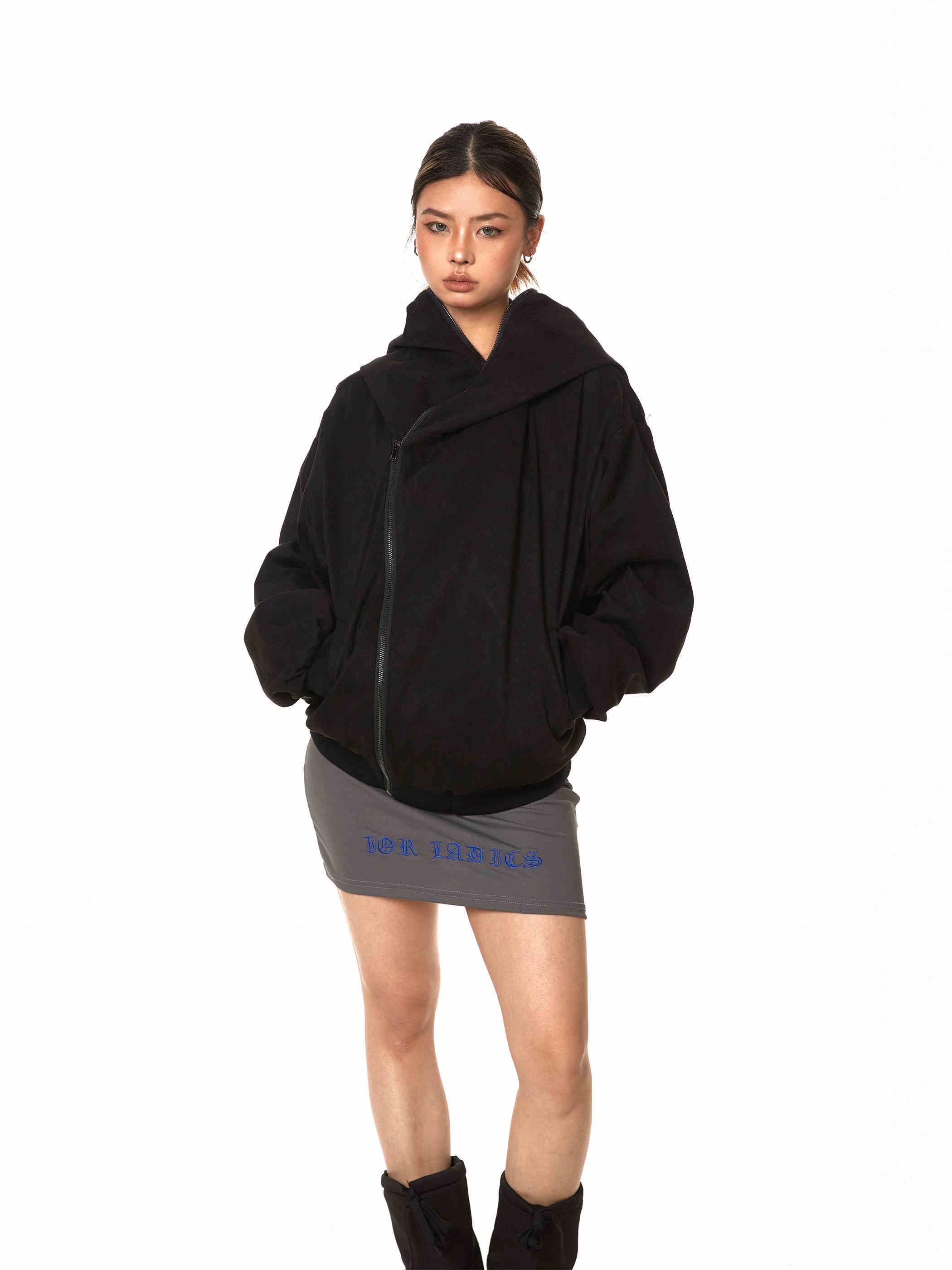 Cardigan Oblique Zipper Sweater Deconstructed Hooded Women's Coat