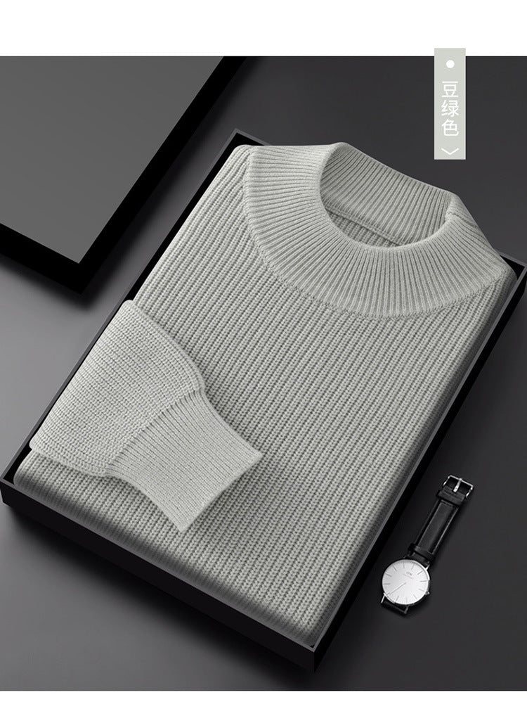 Men's Half Turtleneck Diamond Pattern Thickened Pullover Long Sleeve Base Layer Thermal Men's Clothing