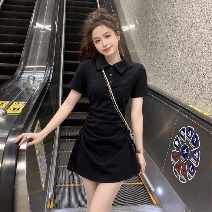 Pure Desire Style POLO Collar Dress Women Drawstring