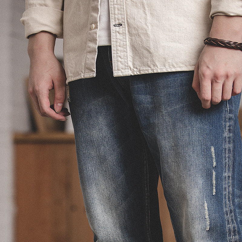 Tooling Retro Tattered Jeans Washed Cropped Pants