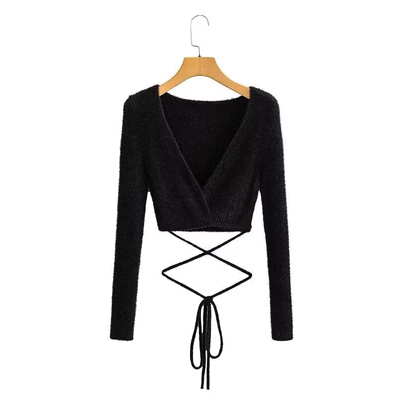 Women's Fashion Long Sleeve Knit Top With Thin Straps