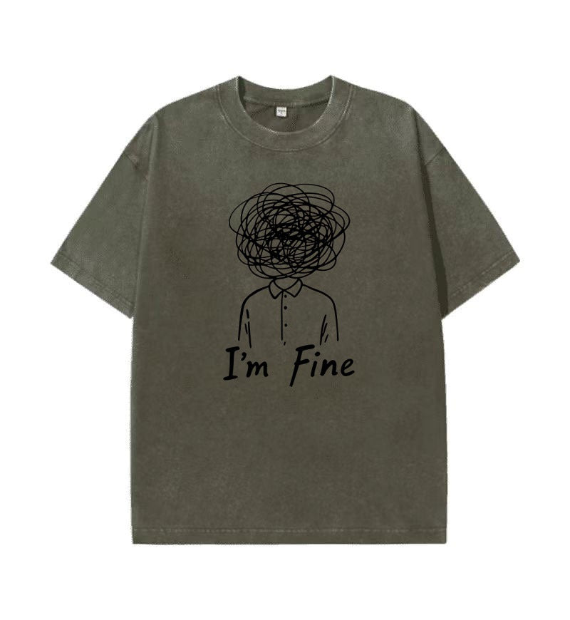 Pure Cotton Retro Washed Sports Shopping Home Leisure Short Sleeve