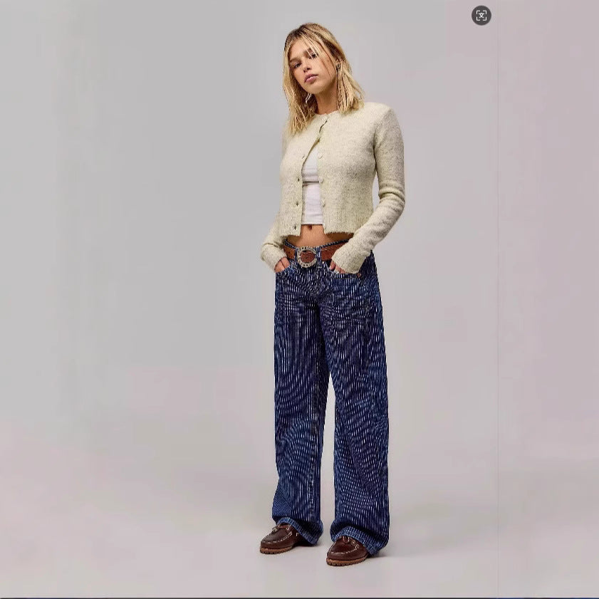 Women's Loose Retro Straight Striped Jeans