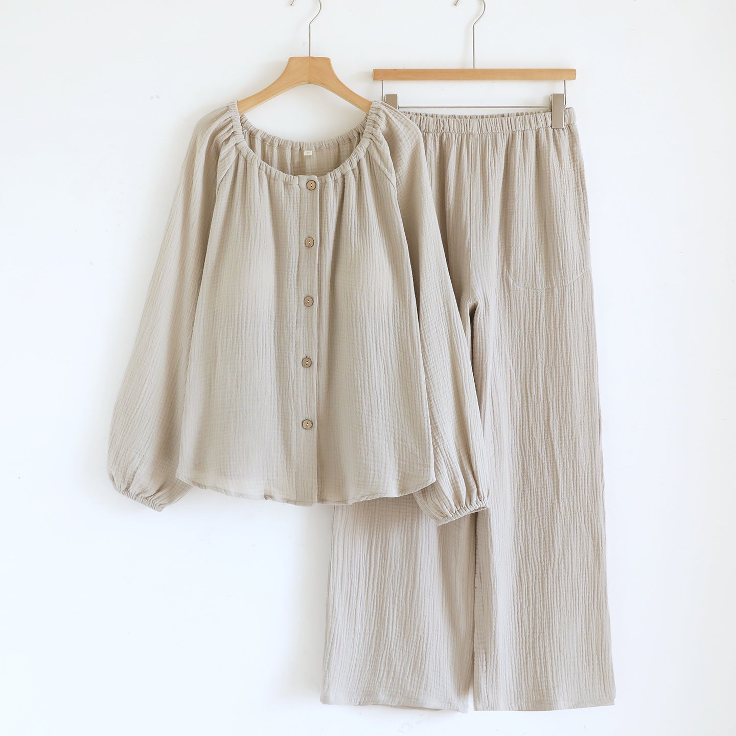 Women's Loose Long-sleeve Long Pants Casual Comfortable Simple Pajama Set