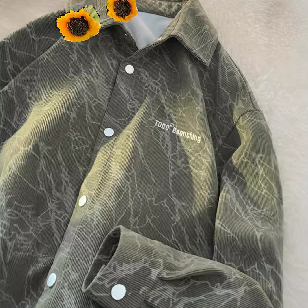 Embroidered High-grade American Retro Corduroy Shirt For Men